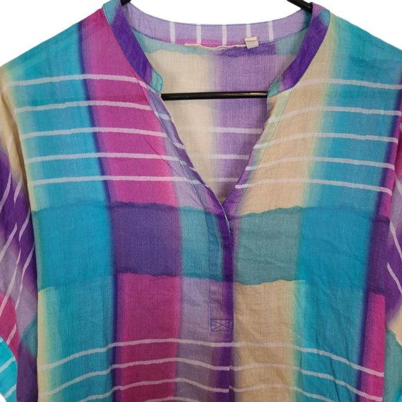 Soft Surroundings Blouse Tunic Top Painterly Plaid Shirt Multicolor Womens M - Picture 2 of 9